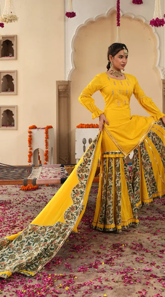 Orvina Yellow Sharara Set