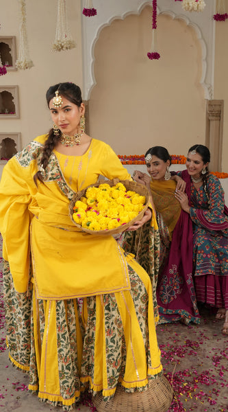 Orvina Yellow Sharara Set