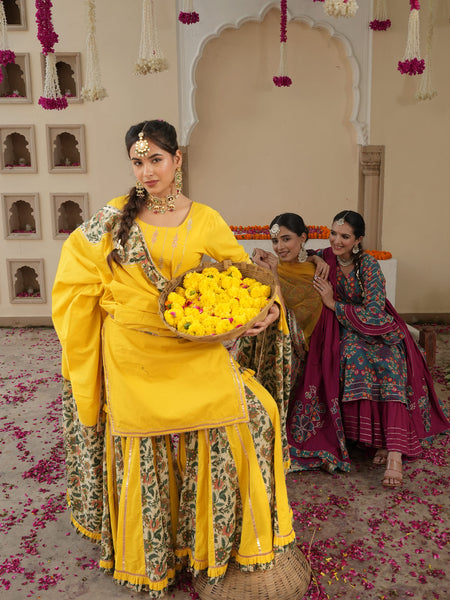Orvina Yellow Sharara Set