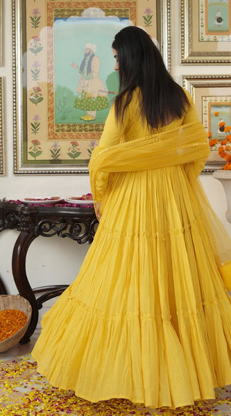 Saba Yellow Cotton Ethnic Dress