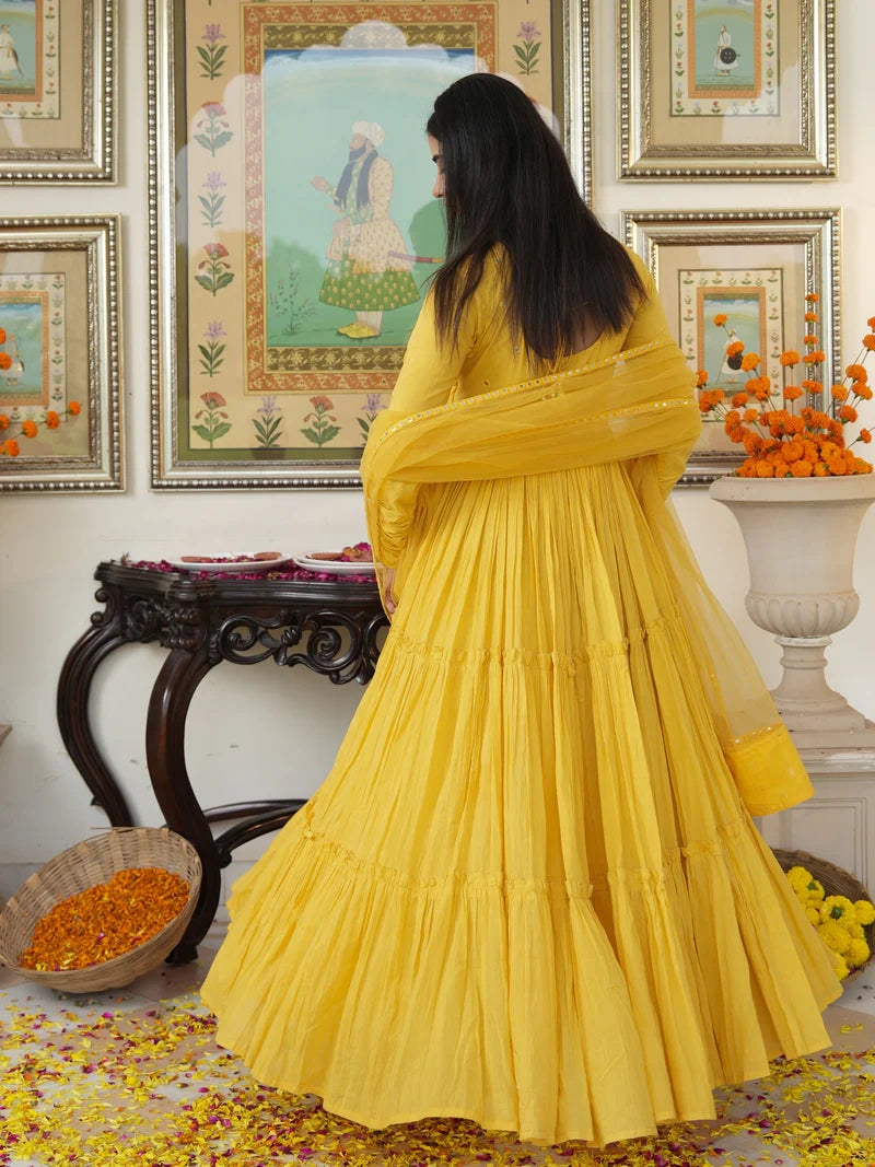 Saba Yellow Cotton Ethnic Dress - Indianvirasat