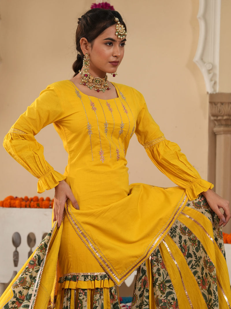 Orvina Yellow Sharara Set
