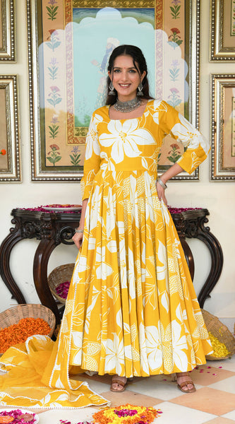 Daffodil Shine Floral Printed Anarkali Set with Dupatta