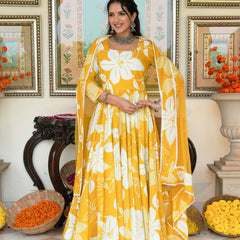 Daffodil Shine Floral Printed Anarkali Set with Dupatta