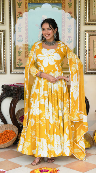Daffodil Shine Floral Printed Anarkali Set with Dupatta