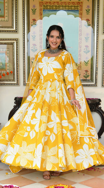 Daffodil Shine Floral Printed Anarkali Set with Dupatta
