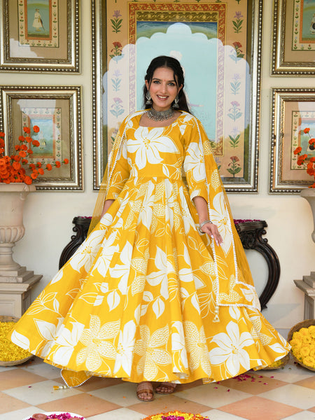 Daffodil Shine Floral Printed Anarkali Set with Dupatta