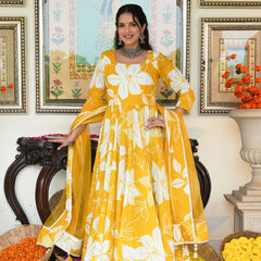 Daffodil Shine Floral Printed Anarkali Set with Dupatta