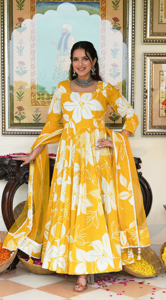 Daffodil Shine Floral Printed Anarkali Set with Dupatta