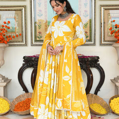 Daffodil Shine Floral Printed Anarkali Set with Dupatta