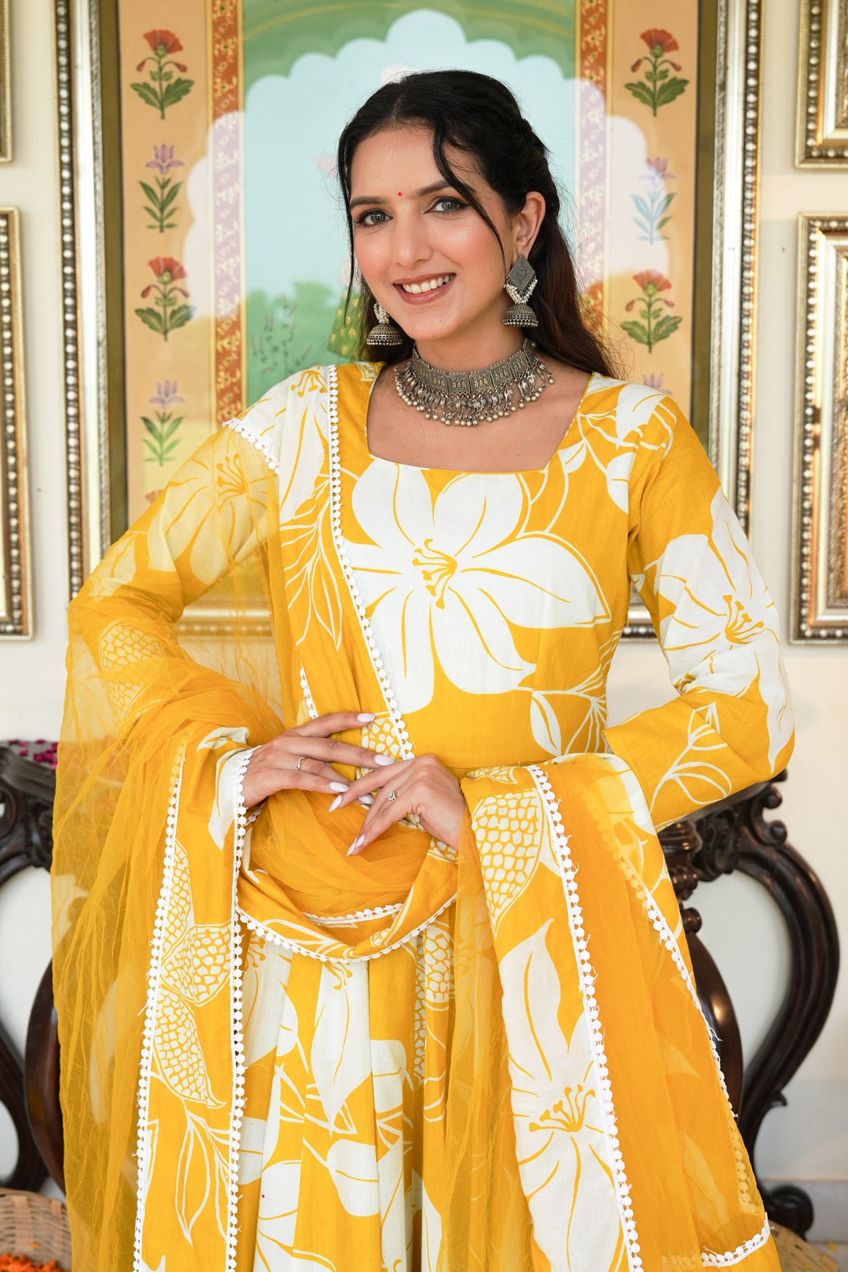 Daffodil Shine Floral Printed Anarkali Set with Dupatta - Indianvirasat