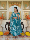 Anakali Suit Set Turquoise Color Printed with Dupatta - Indianvirasat
