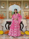 Fresh Pink Floral Printed Anakali Suit Set with Dupatta - Indianvirasat