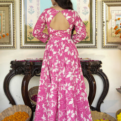 Fresh Pink Floral Printed Anakali Suit Set with Dupatta