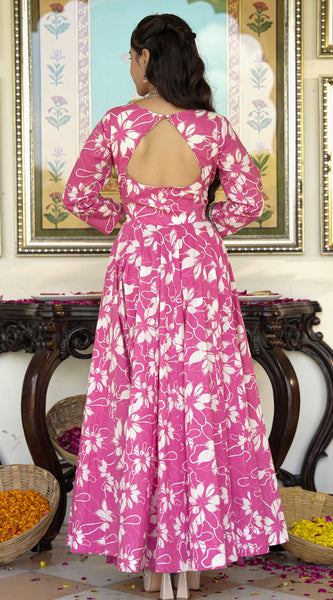 Fresh Pink Floral Printed Anakali Suit Set with Dupatta