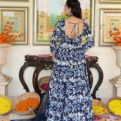 Blue Cherry Color Printed Anakali Suit Set with Dupatta