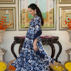 Blue Cherry Color Printed Anakali Suit Set with Dupatta