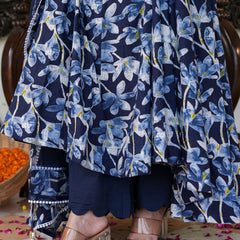 Blue Cherry Color Printed Anakali Suit Set with Dupatta
