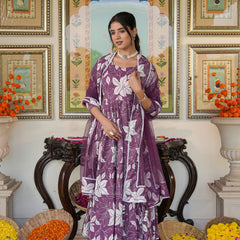 Dreamy Purple Color Printed Anakali Suit Set with Dupatta