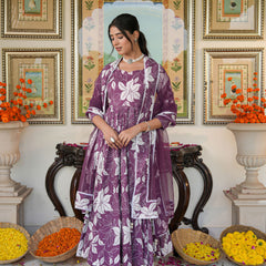 Dreamy Purple Color Printed Anakali Suit Set with Dupatta