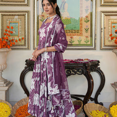 Dreamy Purple Color Printed Anakali Suit Set with Dupatta