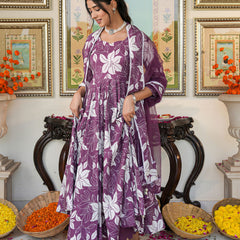 Dreamy Purple Color Printed Anakali Suit Set with Dupatta