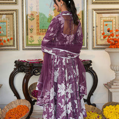 Dreamy Purple Color Printed Anakali Suit Set with Dupatta