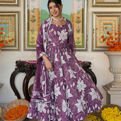 Dreamy Purple Color Printed Anakali Suit Set with Dupatta