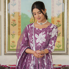 Dreamy Purple Color Printed Anakali Suit Set with Dupatta
