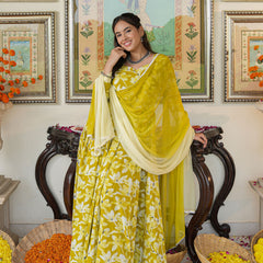 Zesta Mustard Floral Anarkali Suit Set