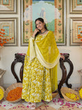 Zesta Mustard Floral Anarkali Suit Set - Indianvirasat