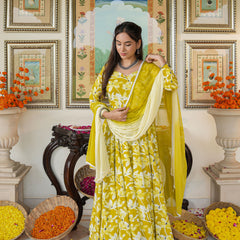 Zesta Mustard Floral Anarkali Suit Set