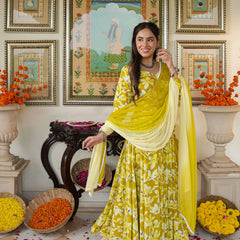 Zesta Mustard Floral Anarkali Suit Set