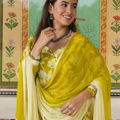 Zesta Mustard Floral Anarkali Suit Set