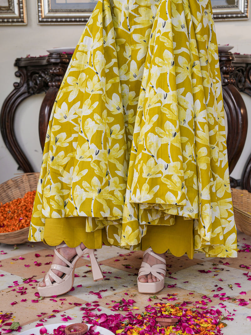 Zesta Mustard Floral Anarkali Suit Set