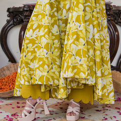 Zesta Mustard Floral Anarkali Suit Set