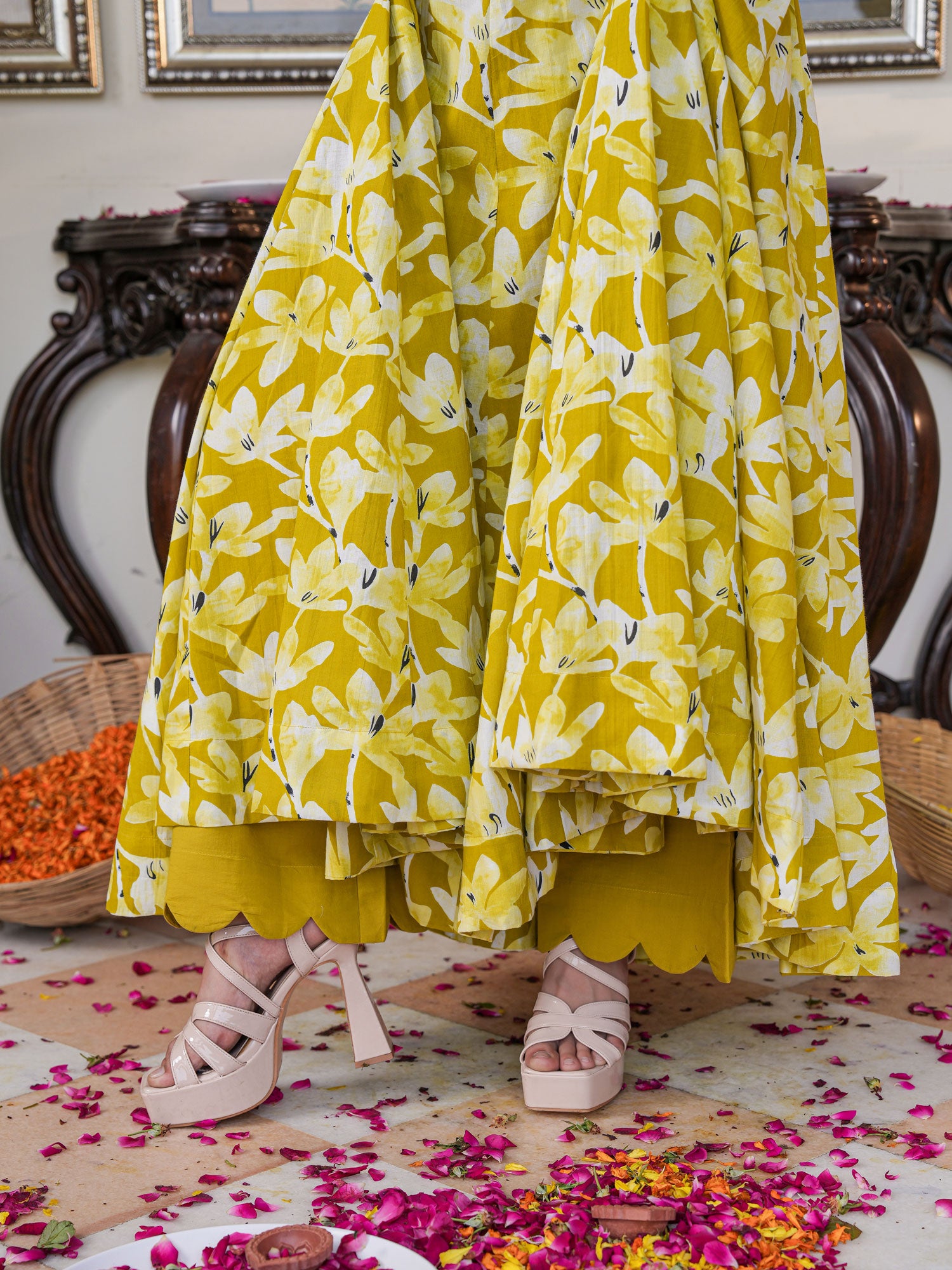 Zesta Mustard Floral Anarkali Suit Set - Indianvirasat