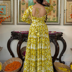 Zesta Mustard Floral Anarkali Suit Set