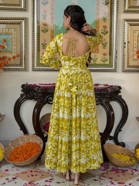 Zesta Mustard Floral Anarkali Suit Set