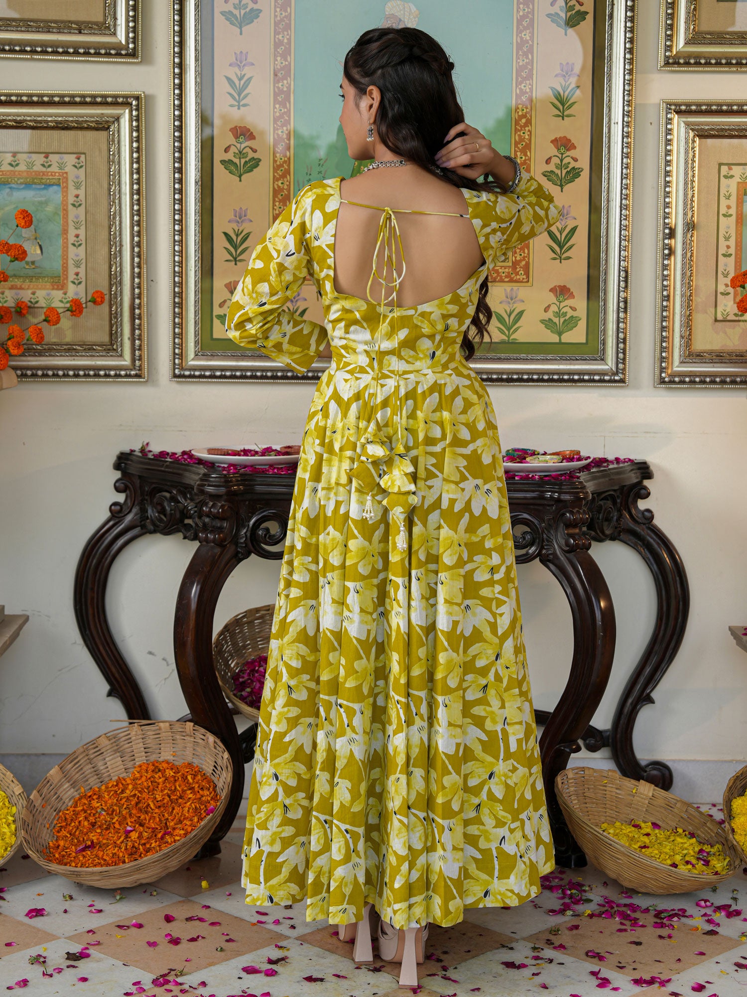 Zesta Mustard Floral Anarkali Suit Set - Indianvirasat