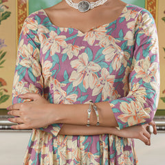 Multicolored Floral Print Anakali Suit Set with Dupatta
