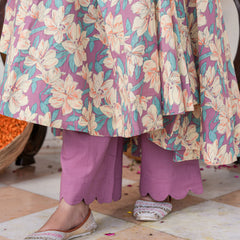 Multicolored Floral Print Anakali Suit Set with Dupatta