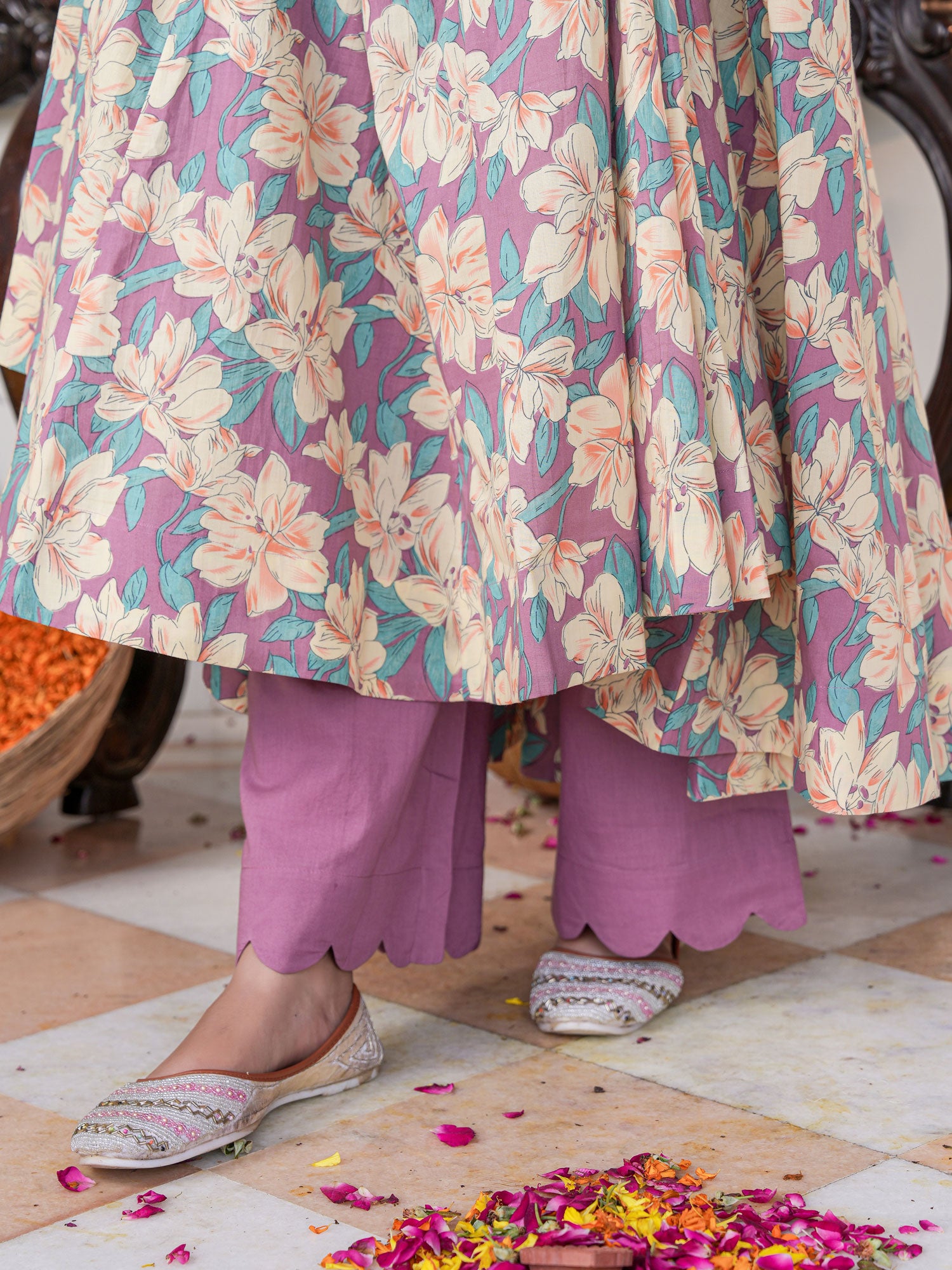 Multicolored Floral Print Anakali Suit Set with Dupatta - Indianvirasat