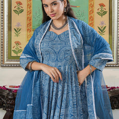 Marshall Blue Printed Anakali Suit Set with Dupatta
