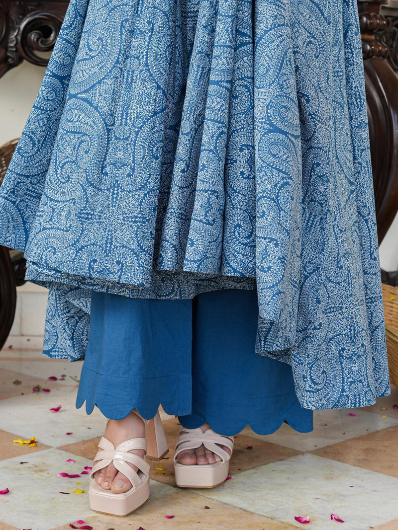 Marshall Blue Printed Anakali Suit Set with Dupatta