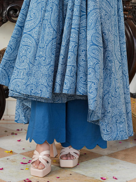 Marshall Blue Printed Anakali Suit Set with Dupatta