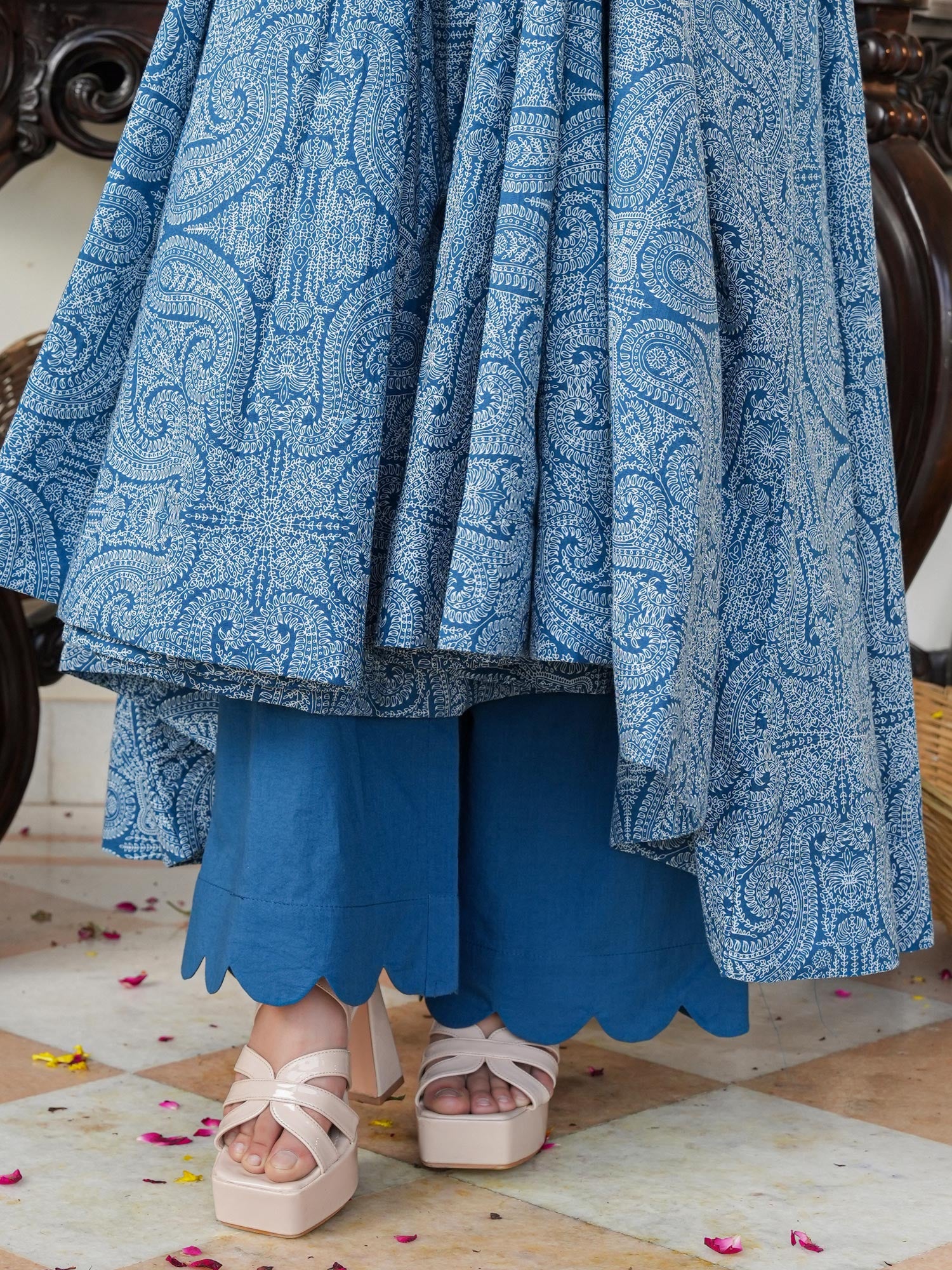 Marshall Blue Printed Anakali Suit Set with Dupatta - Indianvirasat