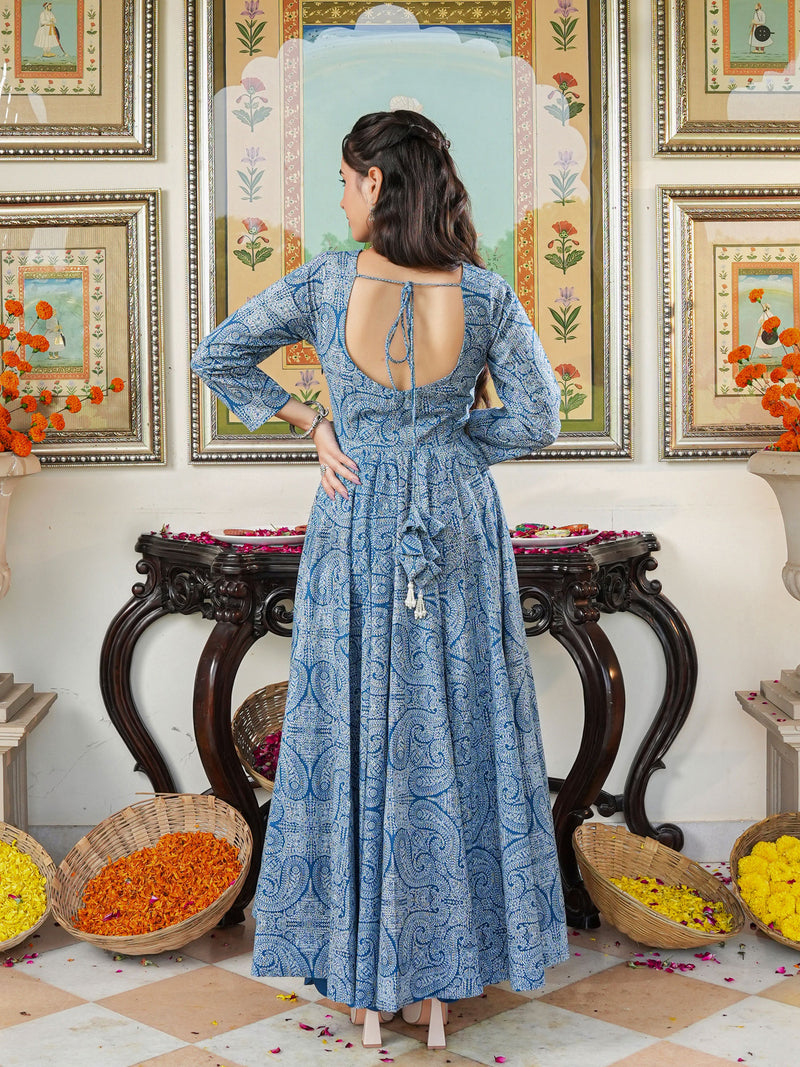 Marshall Blue Printed Anakali Suit Set with Dupatta