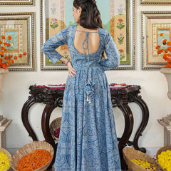 Marshall Blue Printed Anakali Suit Set with Dupatta