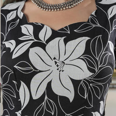 Embellished Black Floral Print Anakali Suit Set with Dupatta